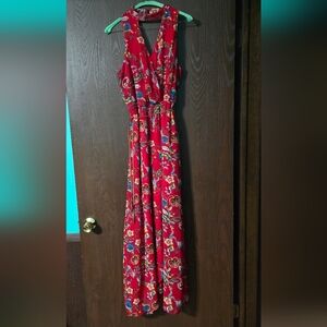by & by Vibrant Red Floral Maxi Dress